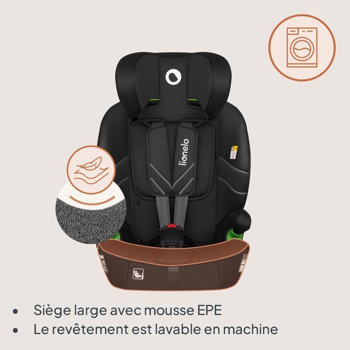 Seggiolino auto convertibile LIONELO Levi Fix i-Size - ISOFIX - 76-150 cm - Seduta larga - Gruppo 1/2/3 - Nero