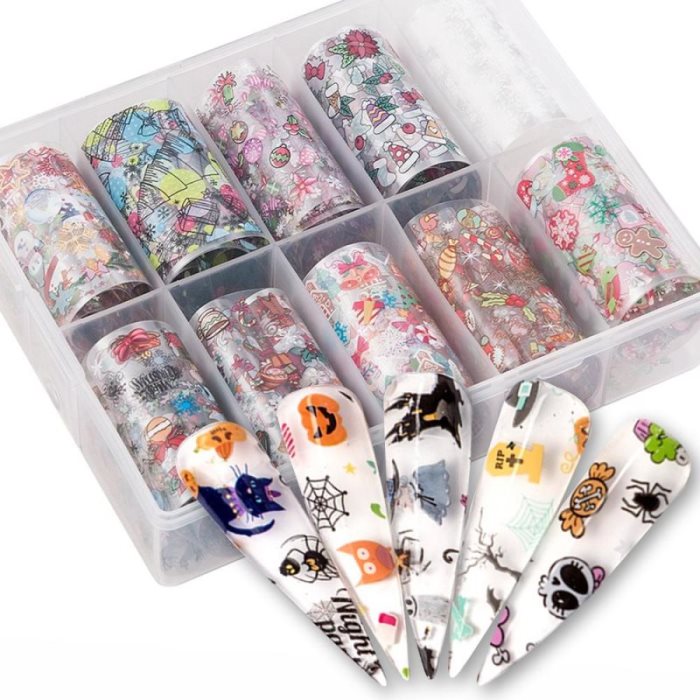 Ensemble de 10 rouleaux de transfert pour manucure florale, stickers holographiques pour nail art, autocollants décoratifs pour ongles à faire soi-même
