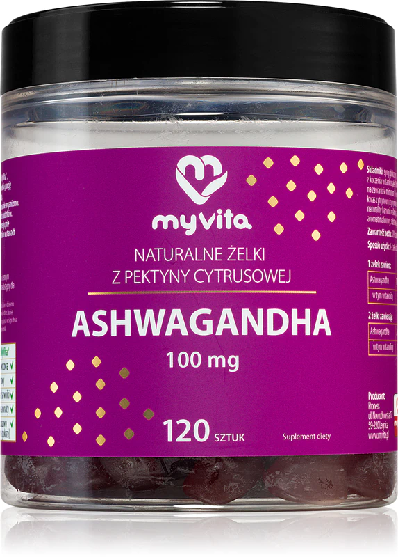 MyVita Natural Ashwagandha Gummies sind weiche, kaubare Nahrungsergänzungsmittel zur Unterstützung des Kreislaufsystems und der kognitiven Funktion.