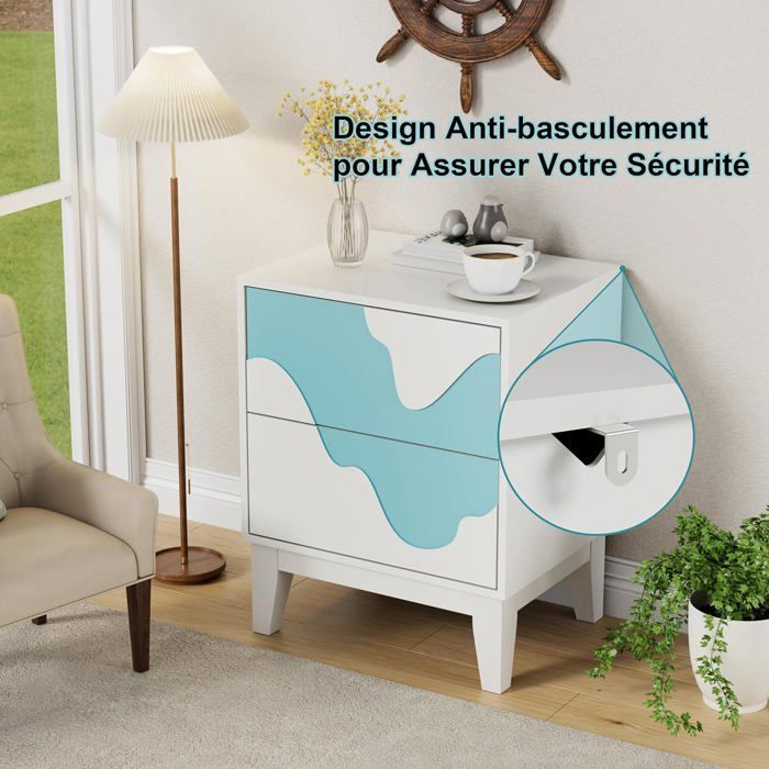 GOOBUY Set of 2 Bedside Tables, Nightstands with 2 Drawers, Side Tables with Irregular Wave Pattern, 45 x 35 x 56 cm