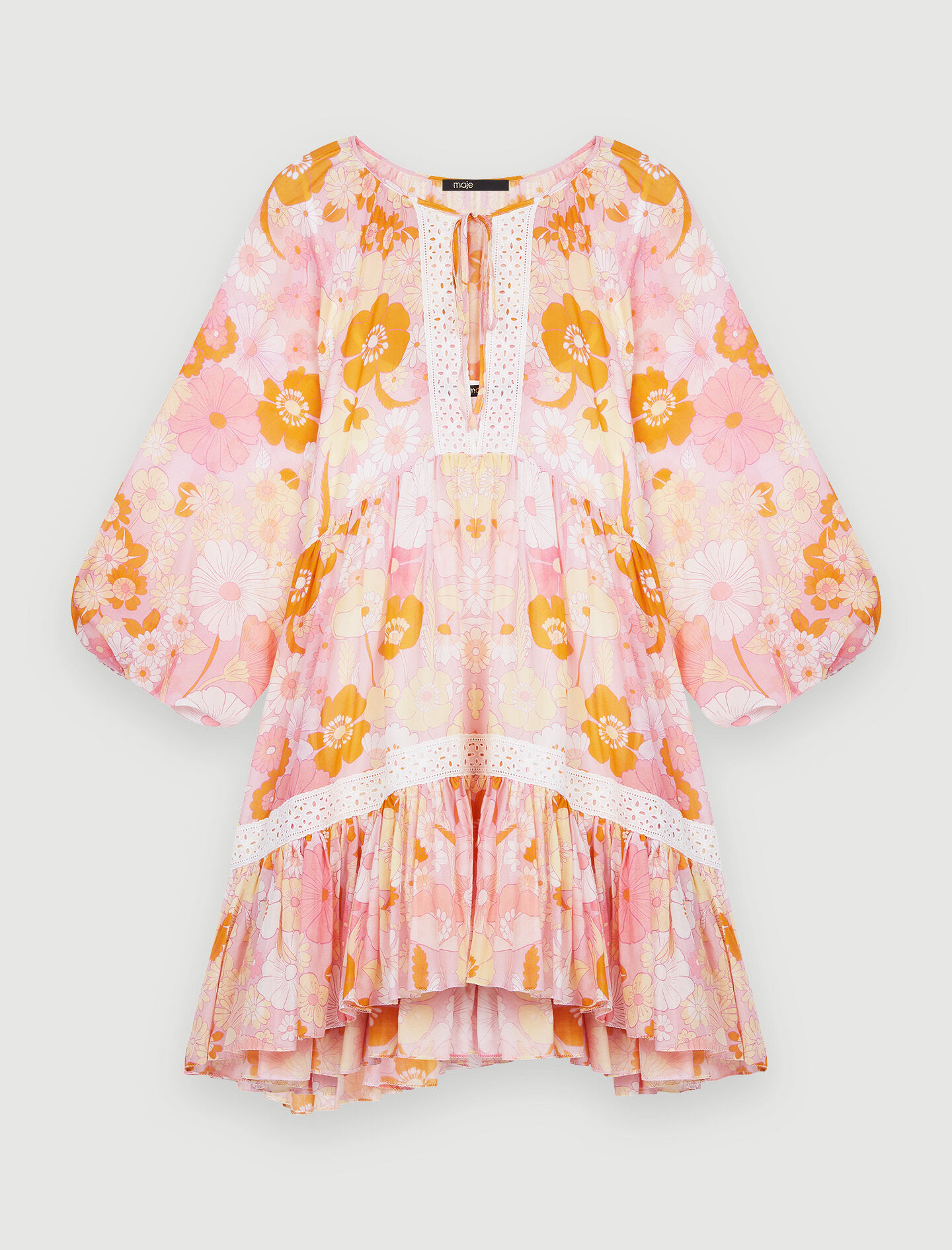 Rochie transparentă din bumbac și mătase imprimată - Flower power rose