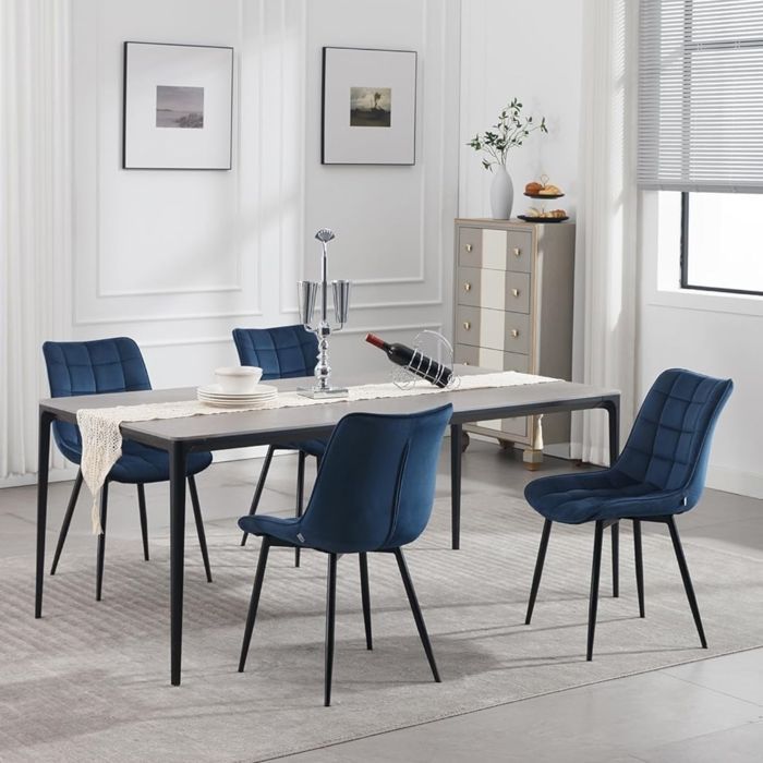 WOLTU Juego de 2 sillas de comedor, sillas de cocina escandinavas de terciopelo, patas de metal, azul W0ATT0087-2