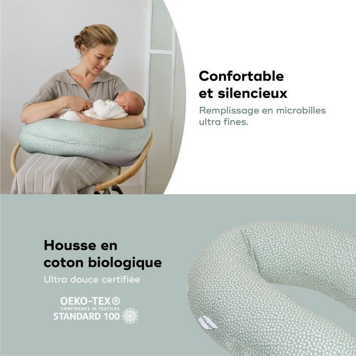 doomoo Coussin de Grossesse et Coussin d'Allaitement Buddy, Ultra Confort, Certifié Oeko-Tex, Cloudy Kaki