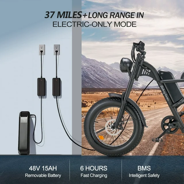 Ridingtimes Z8 Snow E-bike voor volwassenen, 20 inch dikke banden, 1500W motor, 45 km/u, 6-laags volledige vering