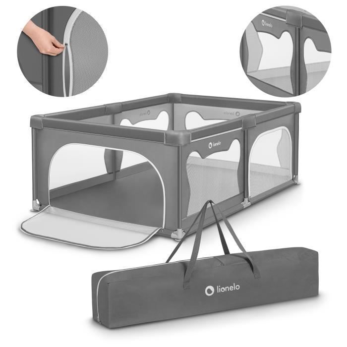 LIONELO Willow Baby Playpen - 127 x 187 cm - Mesh Sides - Large, Safe Play Area - Protective Grille - Grey