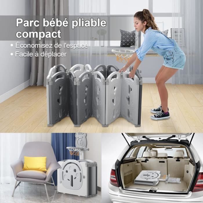 Parc Bébé Enfant 14 Panneaux Modulable avec Panier de Basket Parc Bebe XL Pliable pour Intérieur et Extérieur Parc en Plastique