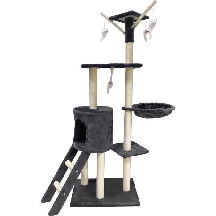 JIPSY Dark Grey Cat Tree 79 x 34 x 138 cm - 3 platforms, 1 perch, 1 hideaway, 1 staircase, scratching posts
