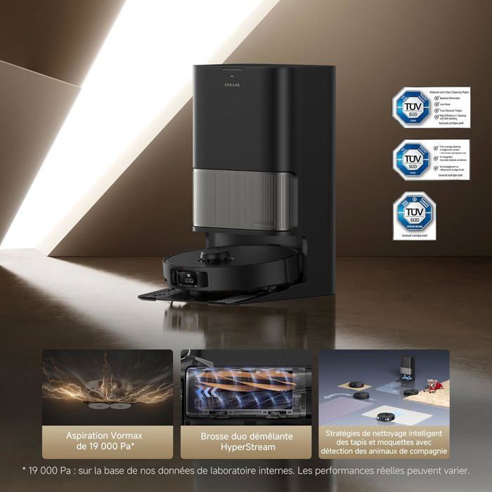 Robot aspirapolvere DREAME L40s Pro Ultra, 19.000 Pa, doppia spazzola HyperStream, supera 4 cm di altezza, spazzola laterale estensibile e sollevabile.