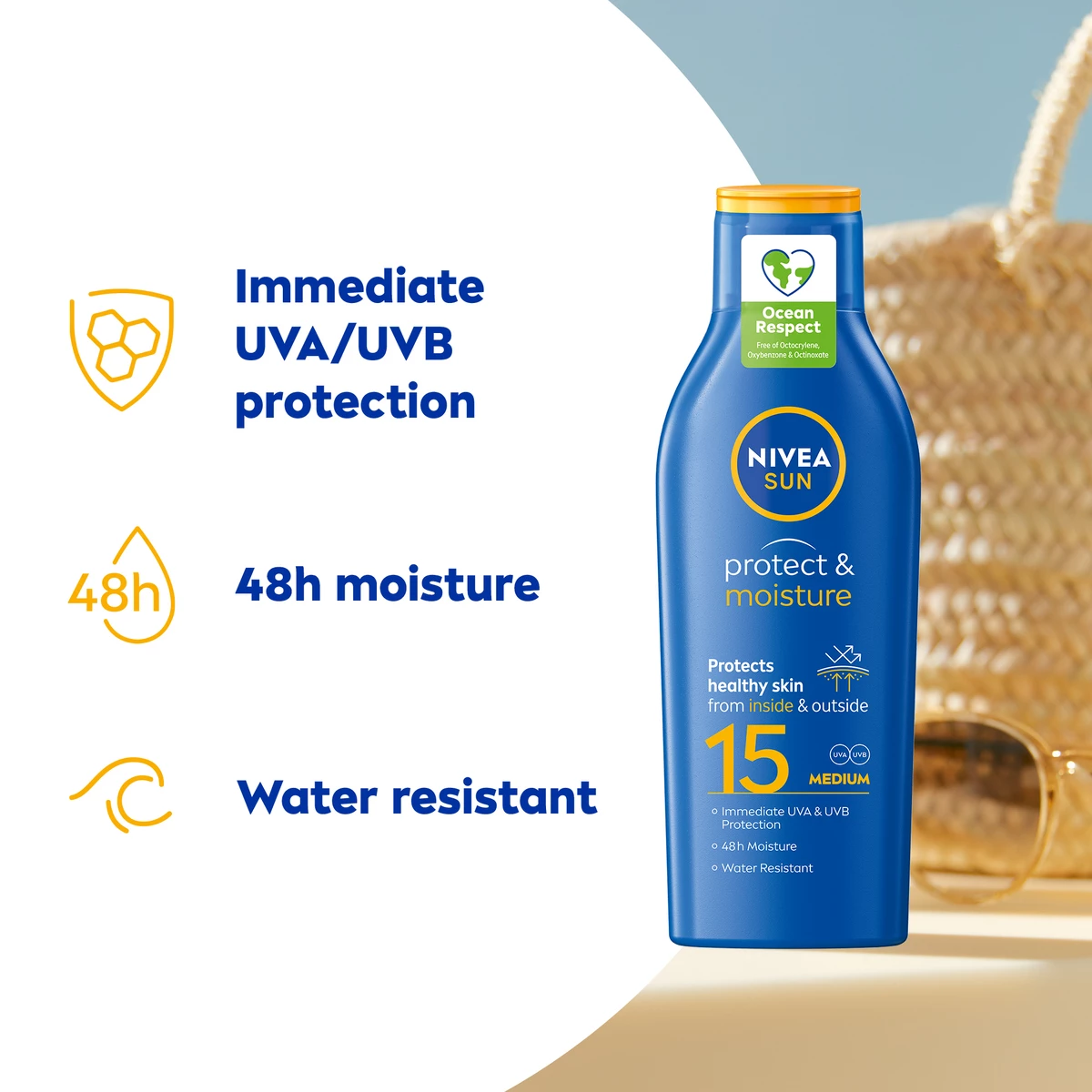 Loțiune solară Protect & Moisture SPF15 200 ml - NIVEA