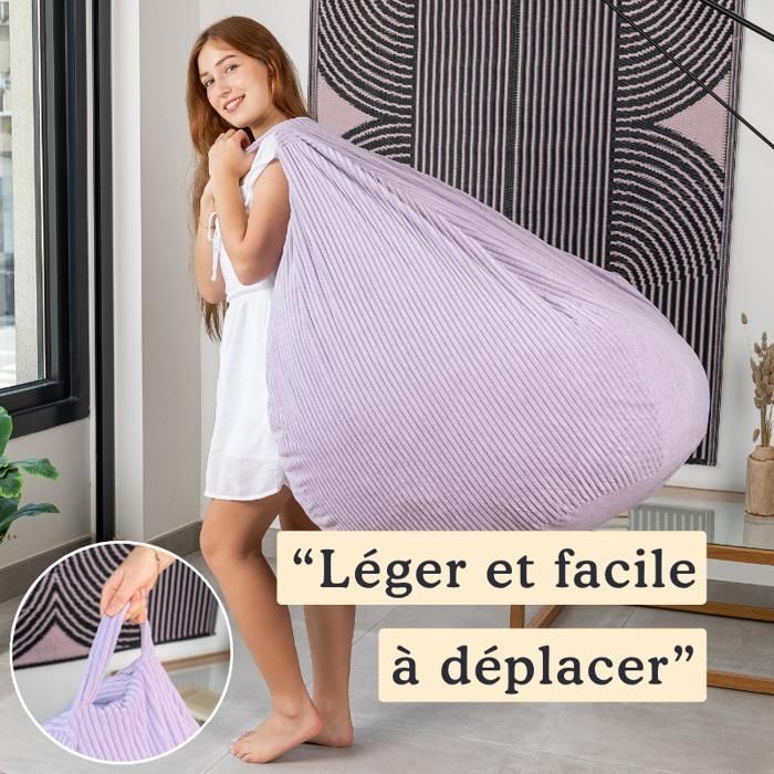 Sillón tipo puf de pana desmontable - 105x85 cm - Bananair - Morado - Hecho en Francia