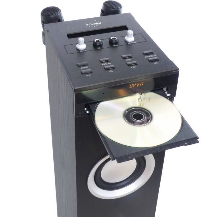 Inovalley HP49CD – Bluetooth-Turmlautsprecher – CD-Player und Karaoke-Funktion – 100 W – UKW-Radio – USB-Anschluss – AUX-Eingang – Schwarz