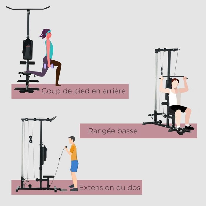 Vægttræningsstation - SPORTNOW - pulleysystem til bryst- og latissimus dorn pulldowns og overkropsøvelser - stål - sort