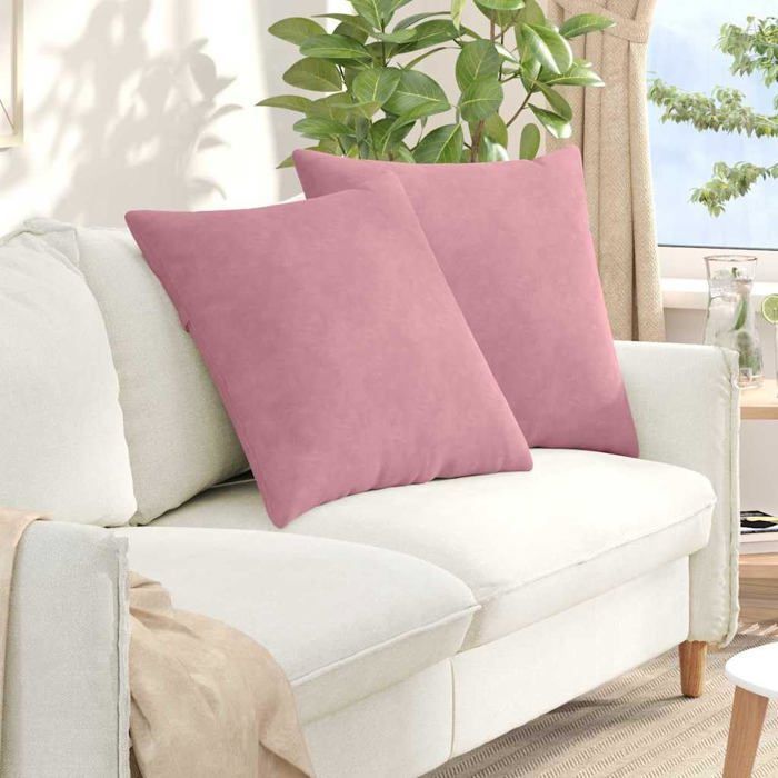 Coussins de canapé en velours - vidaXL - 80x80 cm - Rose - Housses amovibles - Rembourrage polyester - Usage intérieur