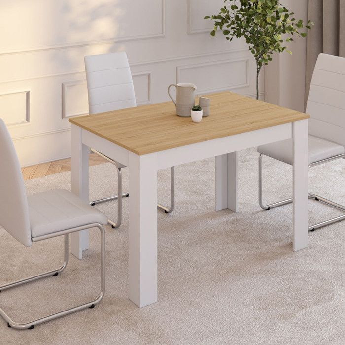 Table à manger rectangle fixe - IDMARKET - ROZY - Bois et blanc - 4 personnes - 110 cm