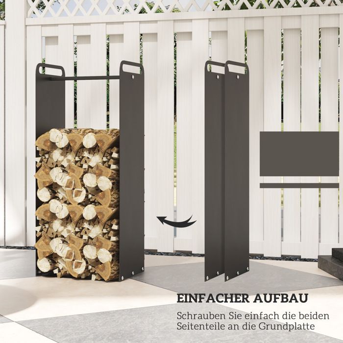 Firewood rack 36 x 30 x 90 cm Firewood rack with handles, Outdoor firewood rack