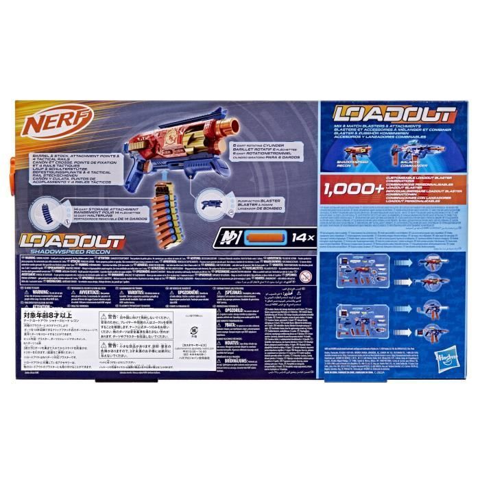 Nerf Loadout Shadowspeed Recon, blaster avec rangement pour les 14 fléchettes Nerf N1 incluses, barillet rotatif à 6 fléchettes, jou