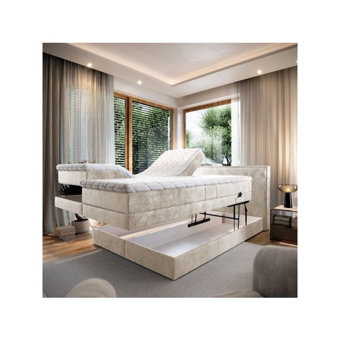Letto matrimoniale Positano 160x200 - set relax elettrico in tessuto beige