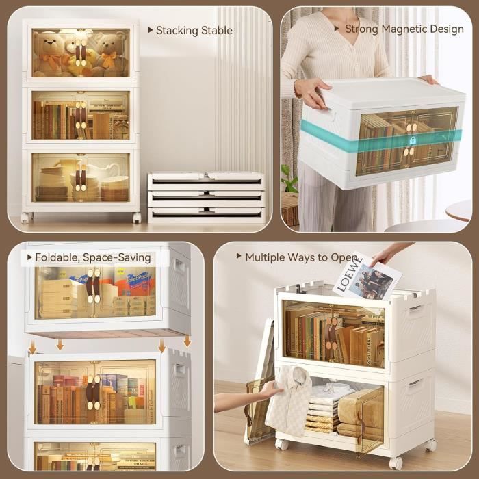 5 cajas organizadoras de plástico plegables para baño, cocina, dormitorio, sala de estar, ropa, juguetes y libros.