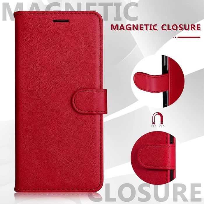 Coque de Protection YIOU - pour OPPO Reno 8 5G - Rouge - Effet cuir - Portefeuille