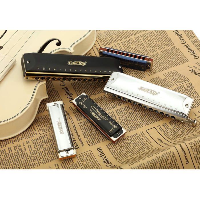 Harmonica diatonique en Do - ESTAMPILLE - 20 tons - Argenté - 10 trous - Bronze et ABS - Blues - 10,2x2,6x2 cm