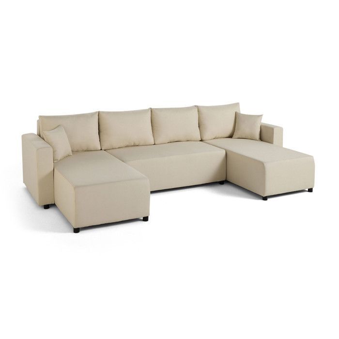 Regala – Panoramasofa – 7-Sitzer – ausziehbar mit Stauraum – Stoff – Beige