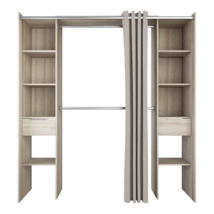 Armario doble extensible - Acabado en roble + cortina - DANA - Ancho 115/190 x Profundidad 50 x Alto 203 cm - DEMEYERE