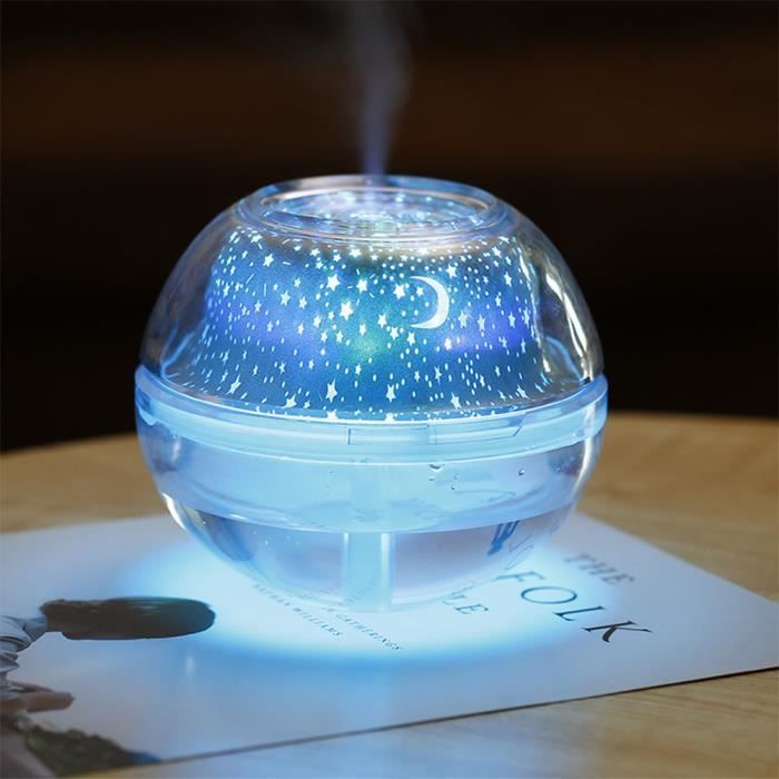 Humidificador de aire LED para interiores de 500 ml, humidificador silencioso para bebés, reloj despertador de techo con proyección de estrellas para niños - Plateado