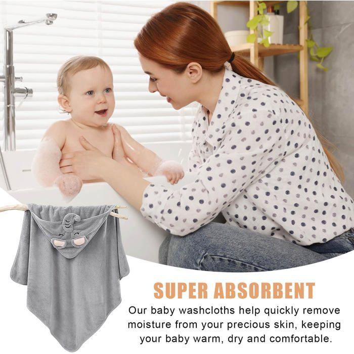 Juego de toallas para bebé, toalla de baño con capucha de 3 piezas para bebé, capa de baño para recién nacido, toalla de baño súper absorbente.