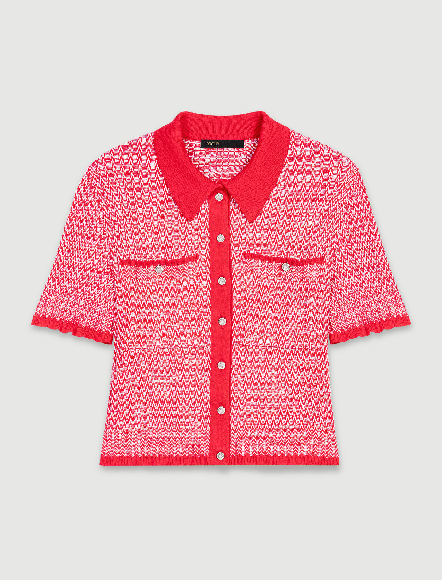 Korte poloshirt met visgraatpatroon - Rood