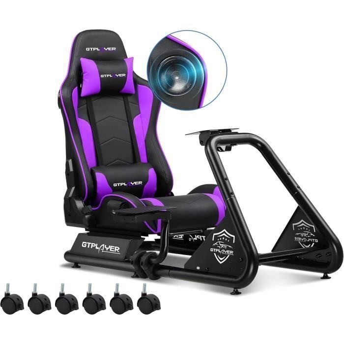Simulador de conducción, soporte para volante, asiento de simulación para PC con altavoces, morado.