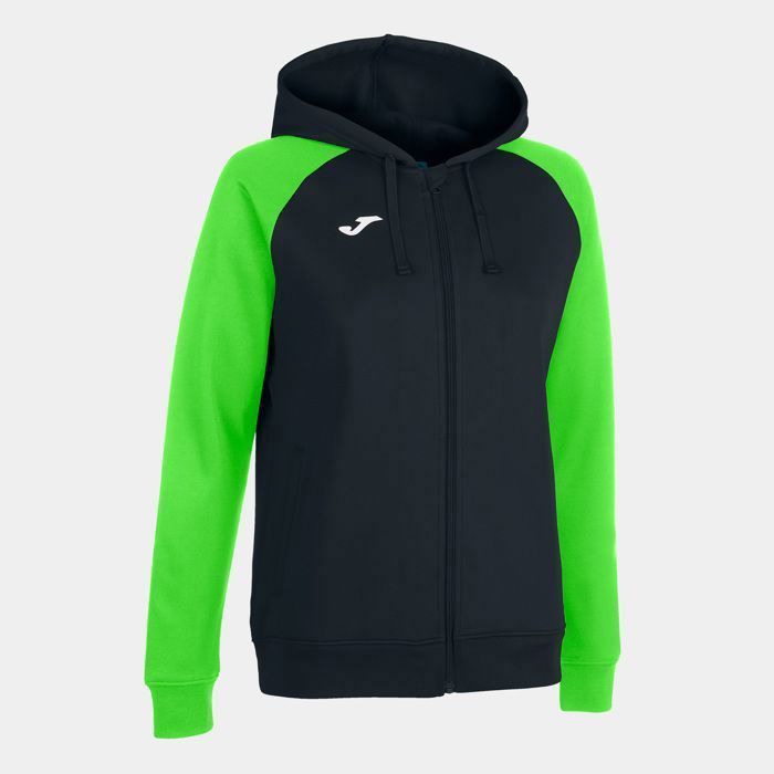Sudadera con capucha para mujer - JOMA - Academy IV - Negro/Verde fluorescente - Cierre de cremallera - 100 % poliéster 235 g
