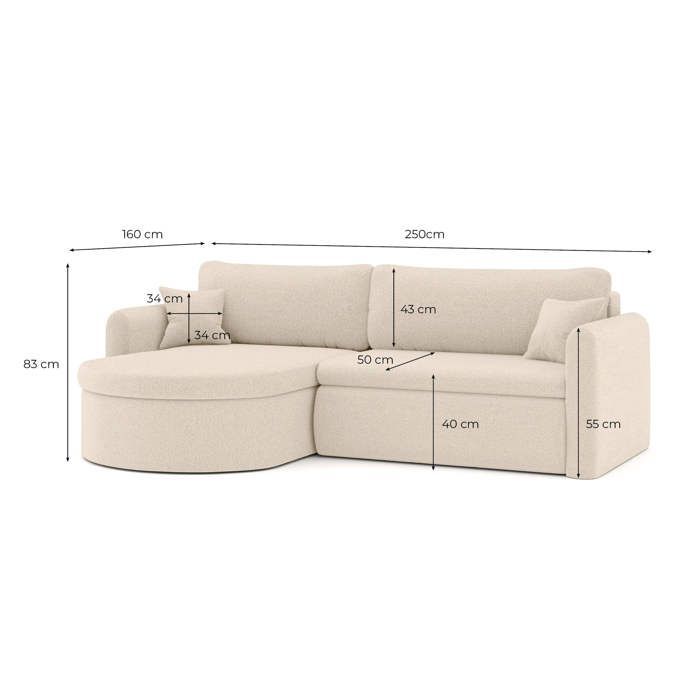 Canapé d'angle reversible convertible 4 places VERA en tissu bouclette - Beige