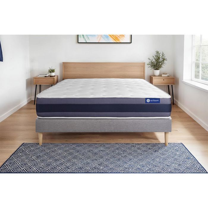 Mattress and bed base set 180x200 cm - Grey bed base (assembly required) - Actimemo Morpho