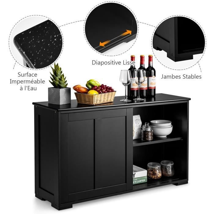 COSTWAY Buffet de Cuisine avec Porte Coulissante, 107 x 33 x 60 CM, Buffet Bas avec Étagère Réglable, pour Salon et Entrée, Noir