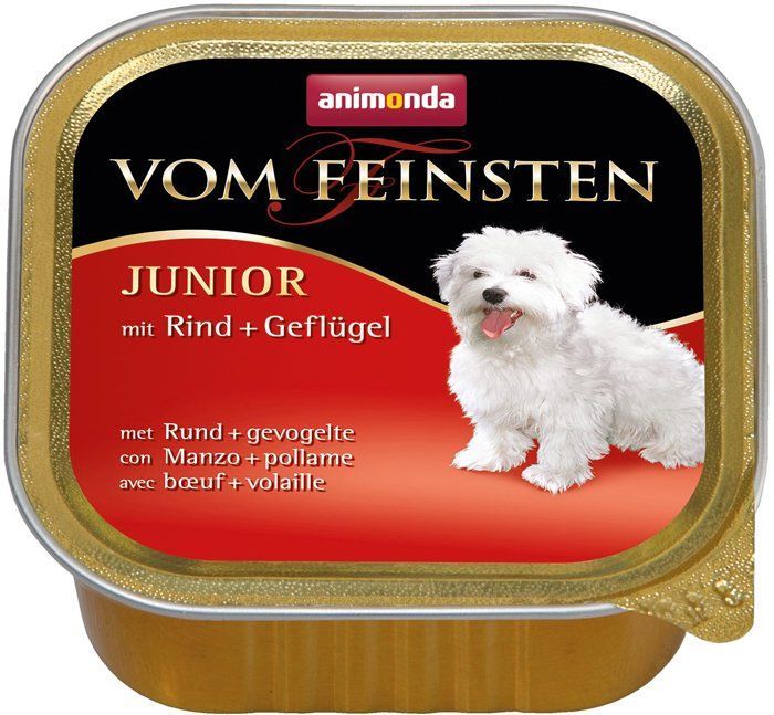 Alimento para perros Animonda vom Feinsten Junior - carne de res y aves de corral, alimento húmedo de alto contenido energético para cachorros (≥5 semanas)