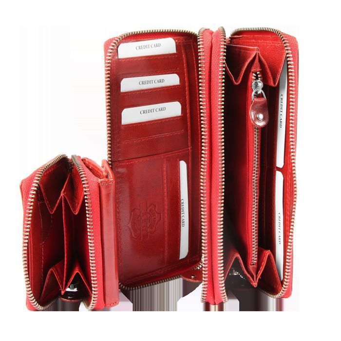 Cartera - JUST - Formato horizontal - Piel de cabra - RFID - Roja