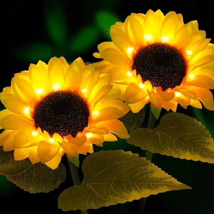 Juego de 2 luces solares impermeables con forma de flor para decoración de jardín y patio, ideales para exteriores. Decoración de girasoles para jardín y patio.