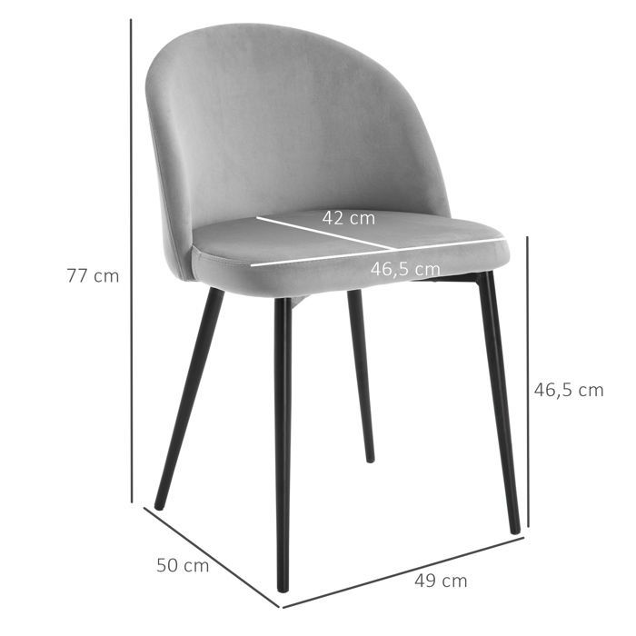HOMCOM - Dining Chair - Velvet - 49x50x77cm - Multicolored
