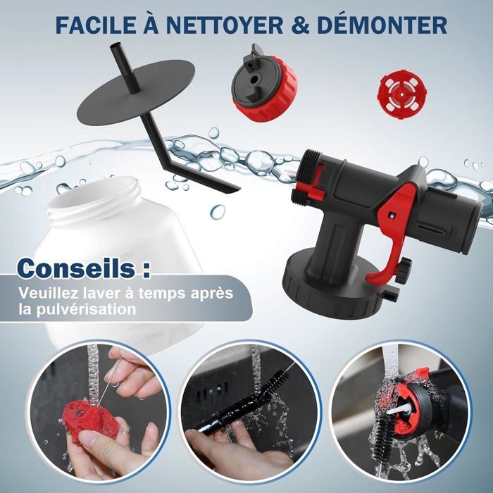 Pistolet à peinture électrique sans fil - 20V 4000mAh - 3 buses (1,5/1,8/2,2 mm) - 1100 ml/min - Cuve 1,2 L