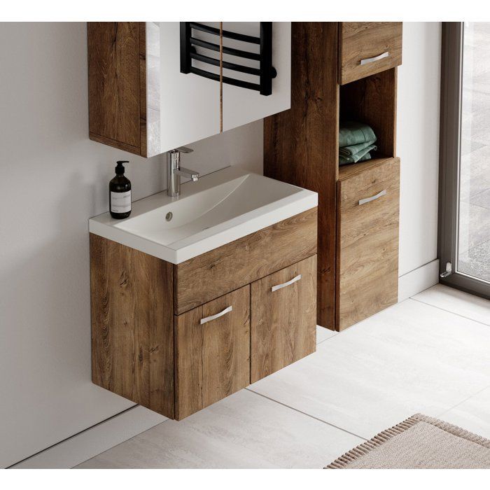 Conjunto de muebles de baño - Badplaats - Montreal - Roble marrón - Lavabo individual - Contemporáneo