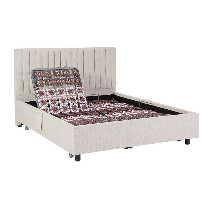 Lettino relax elettrico con doghe decorative e materasso in memory foam - 2 x 70 x 190 cm - Tessuto - Beige - SASORA di YSMÉE
