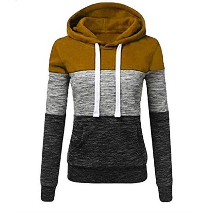 Sweat-shirt Femme en capuchonné de Marque Épissure pull Femme fashion à manches longues d'hiver Veste,Marron
