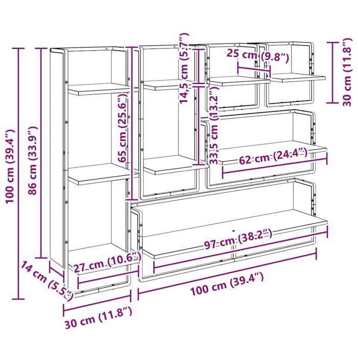 Ensemble d'étagères murales - vidaXL - Chêne artisanal - Bois d'ingénierie - 100x25x30 cm - 6 pièces - Montage mural
