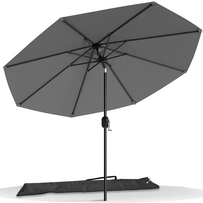 Sombrilla inclinable VOUNOT® Ø 2,7 x H 2,4 m Gris - Tejido resistente a los rayos UV e impermeable - Funda protectora