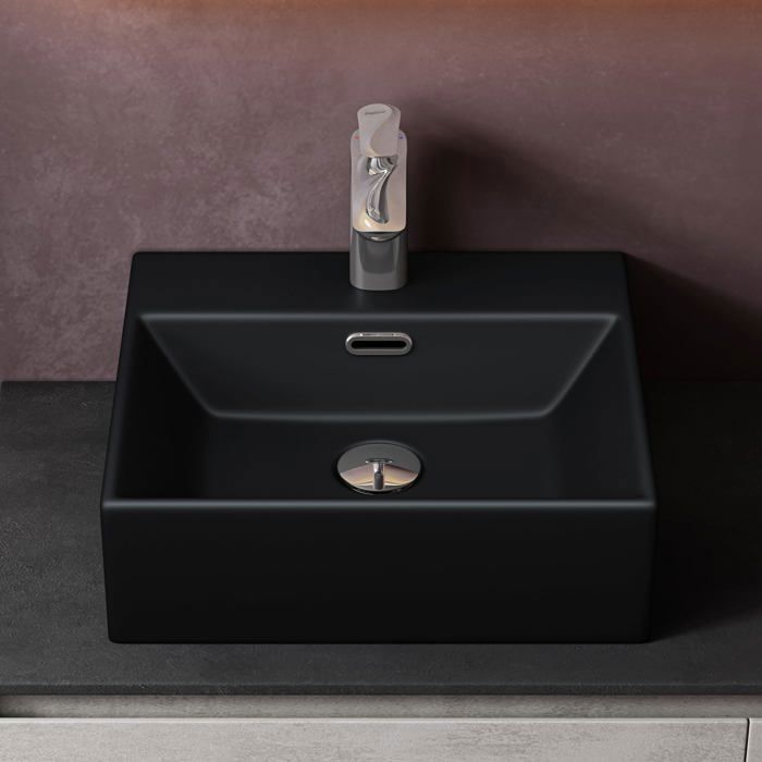Sogood Lavabo à Poser Noir Mat Vasque Suspendu en Céramique Lave Mains Rectangulaire pour Salle de Bain 41x36x13cm Brüssel206