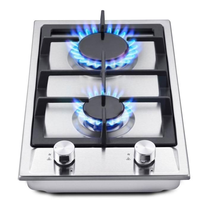 2-Burner Gas Hob, 2-Burner Stainless Steel Gas Hob, Built-in 2-Burner Gas Cooker, 4200W, Thermocouple Safety