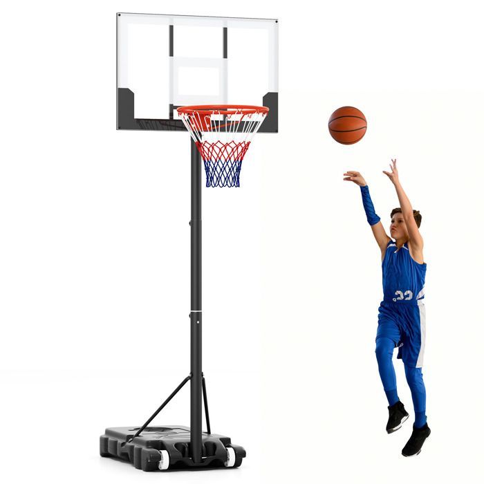 Aro de baloncesto independiente COSTWAY con ruedas - Altura ajustable de 100 a 212 cm, base rellenable, para piscina, entrada de vehículos y uso en interiores.