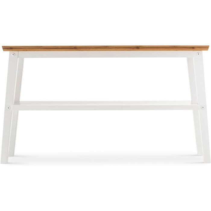 Zapatero de bambú - SUTEO - Banco con asiento - Doble estante - 28x80x45 cm - Blanco - Soporta hasta 90 kg