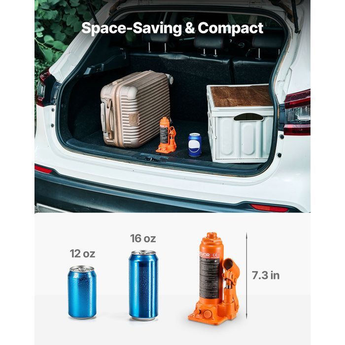 Gato hidráulico de botella grande - VEVOR - Capacidad de 4T - Gato elevador para coches - Rango de elevación 185-350 mm - Naranja
