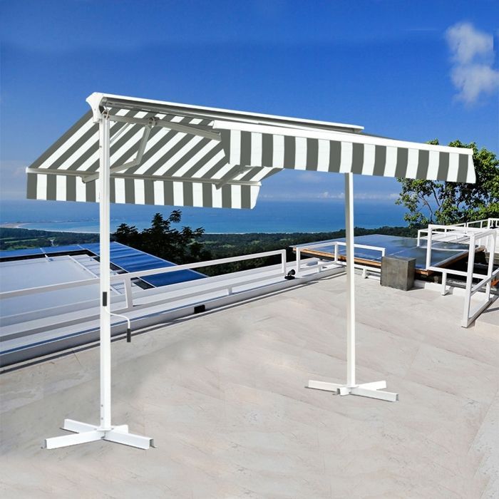 Toldo de terraço de dupla inclinação com cassete independente - 3,5 x 3 m - Branco acinzentado